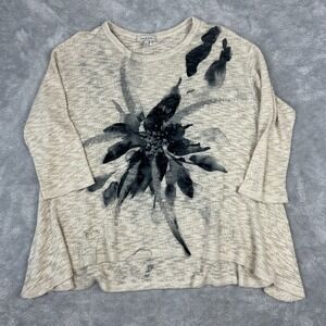 Jess Jane Women Sweater 3/4 Sleeve Botanical Watercolor Size L Made in USA